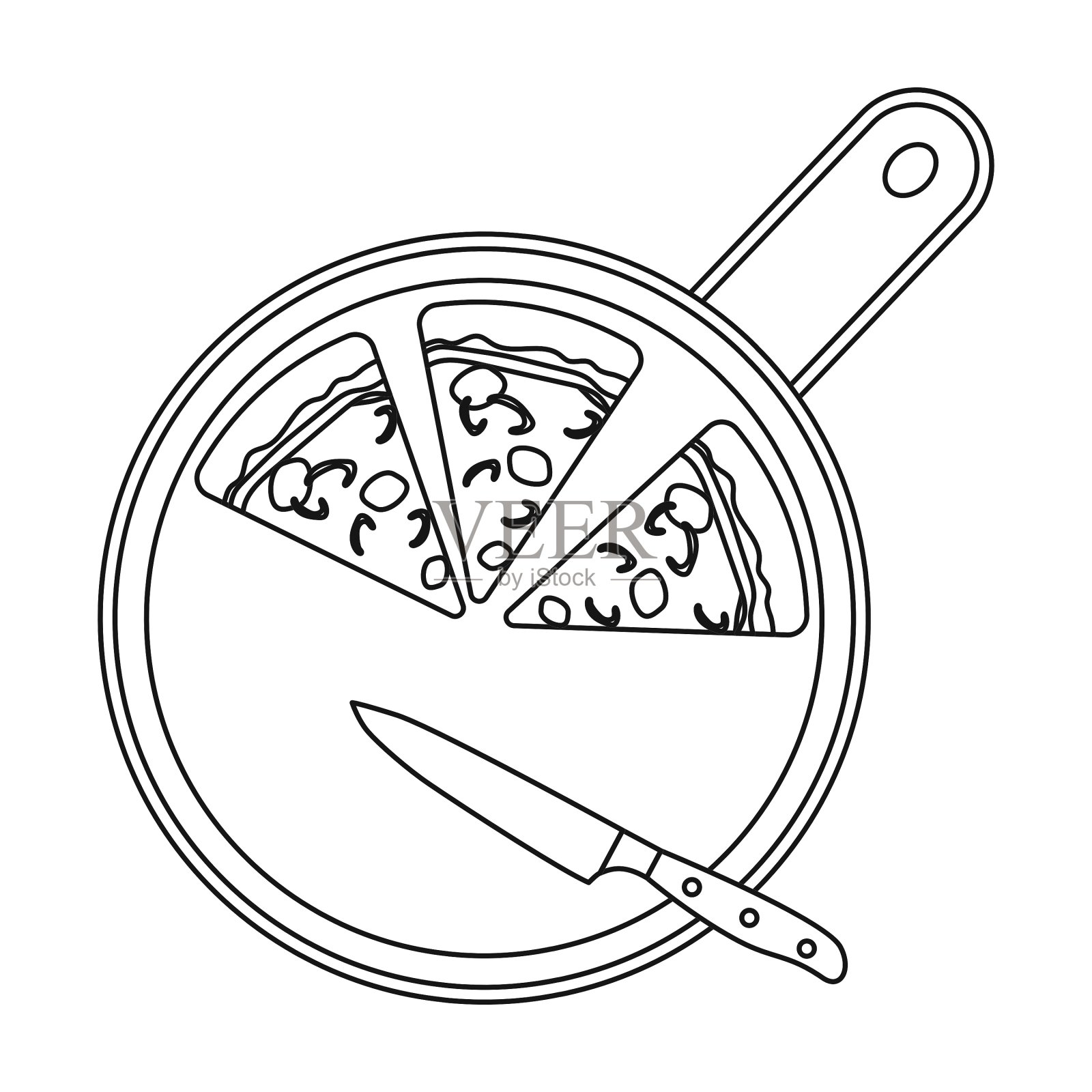 披萨在切板图标在轮廓风格设计元素图片