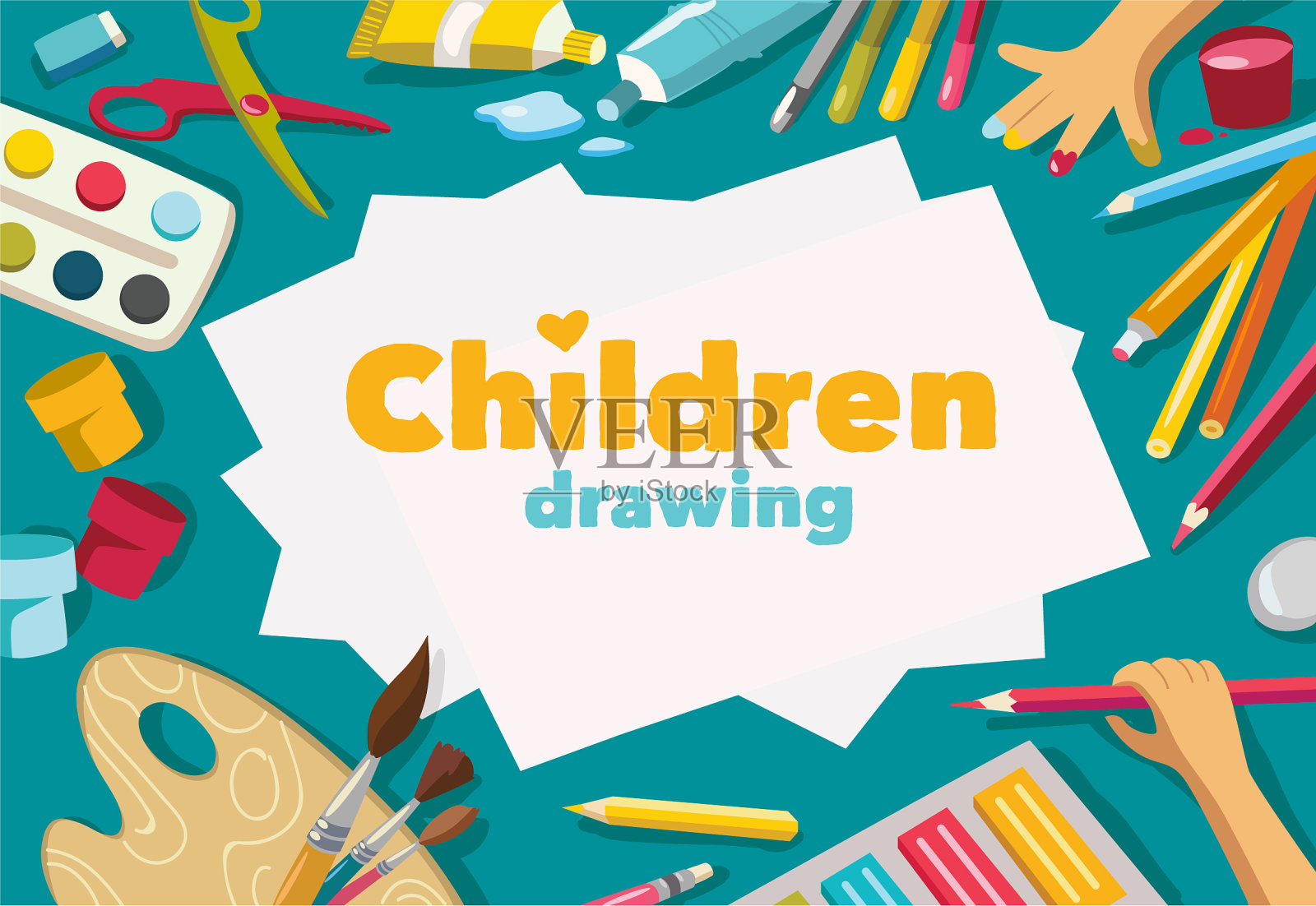 儿童绘制白名单背景横幅插画图片素材