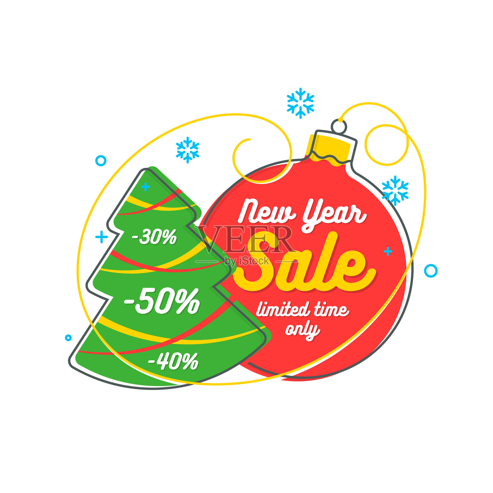 扁平线性圣诞横幅滚动标签设计元素图片