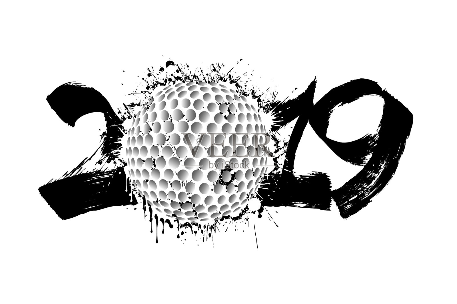 抽象数字2019和一个高尔夫球从污点设计元素图片