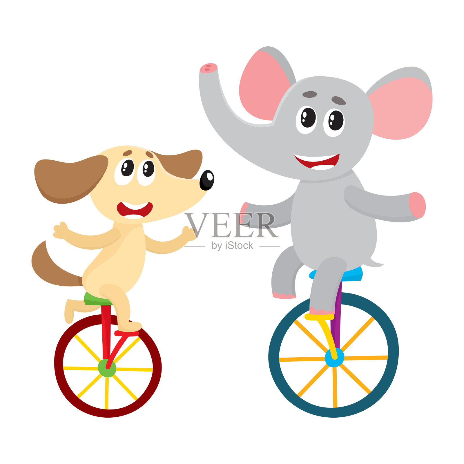 可爱的小狗、小狗和大象设计元素图片