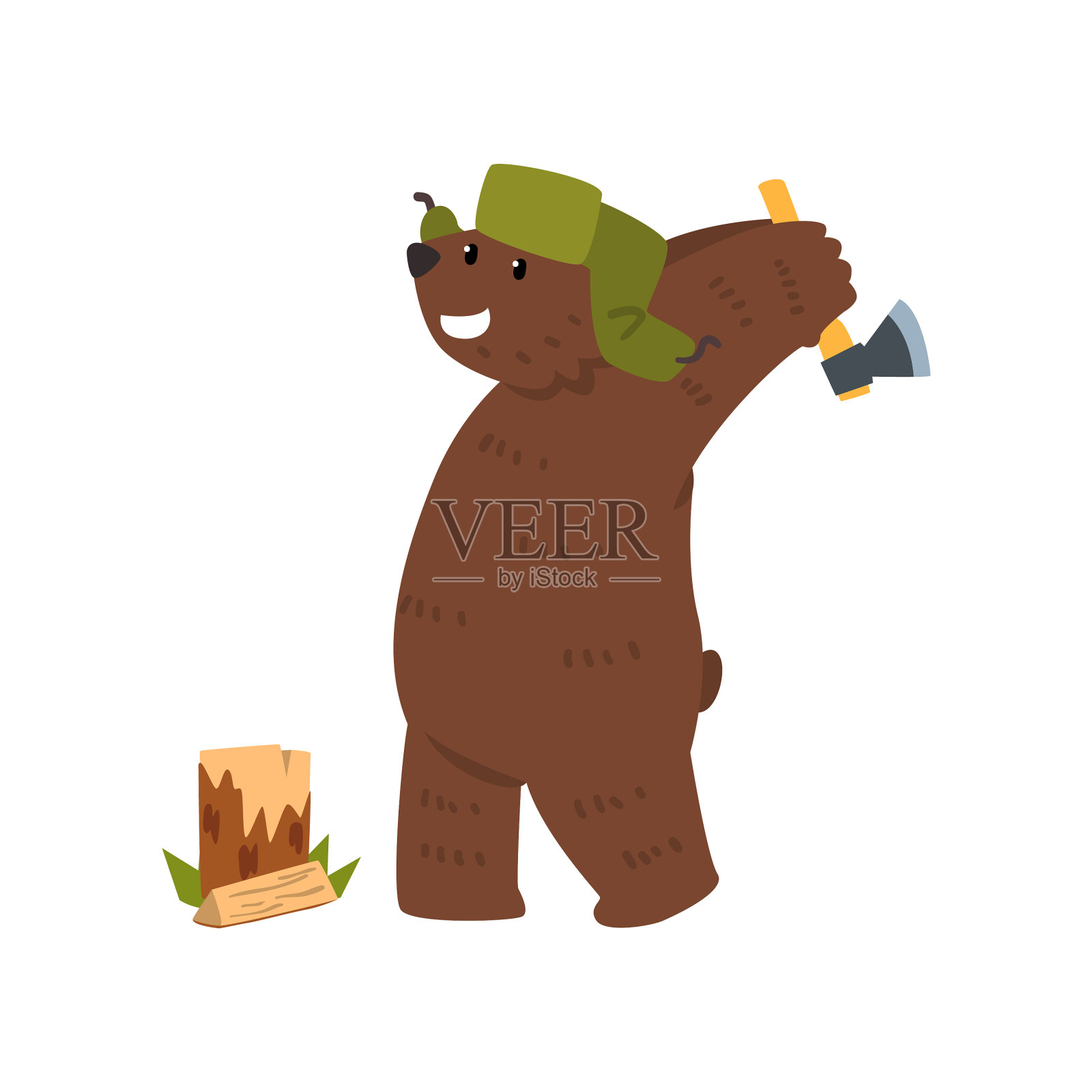 用斧头砍的人性化的雄性熊角色设计元素图片