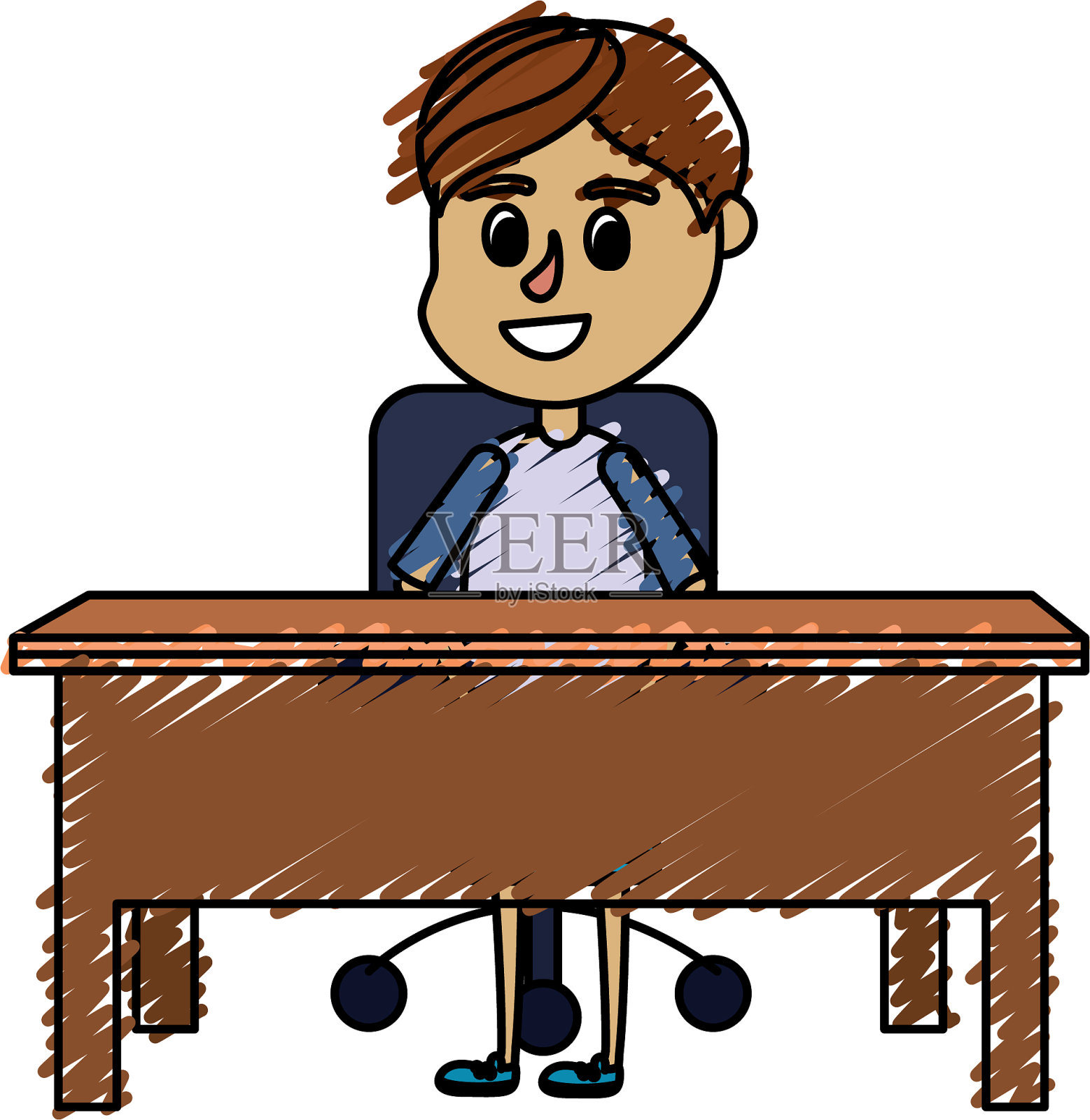 男生坐在木桌上设计元素图片