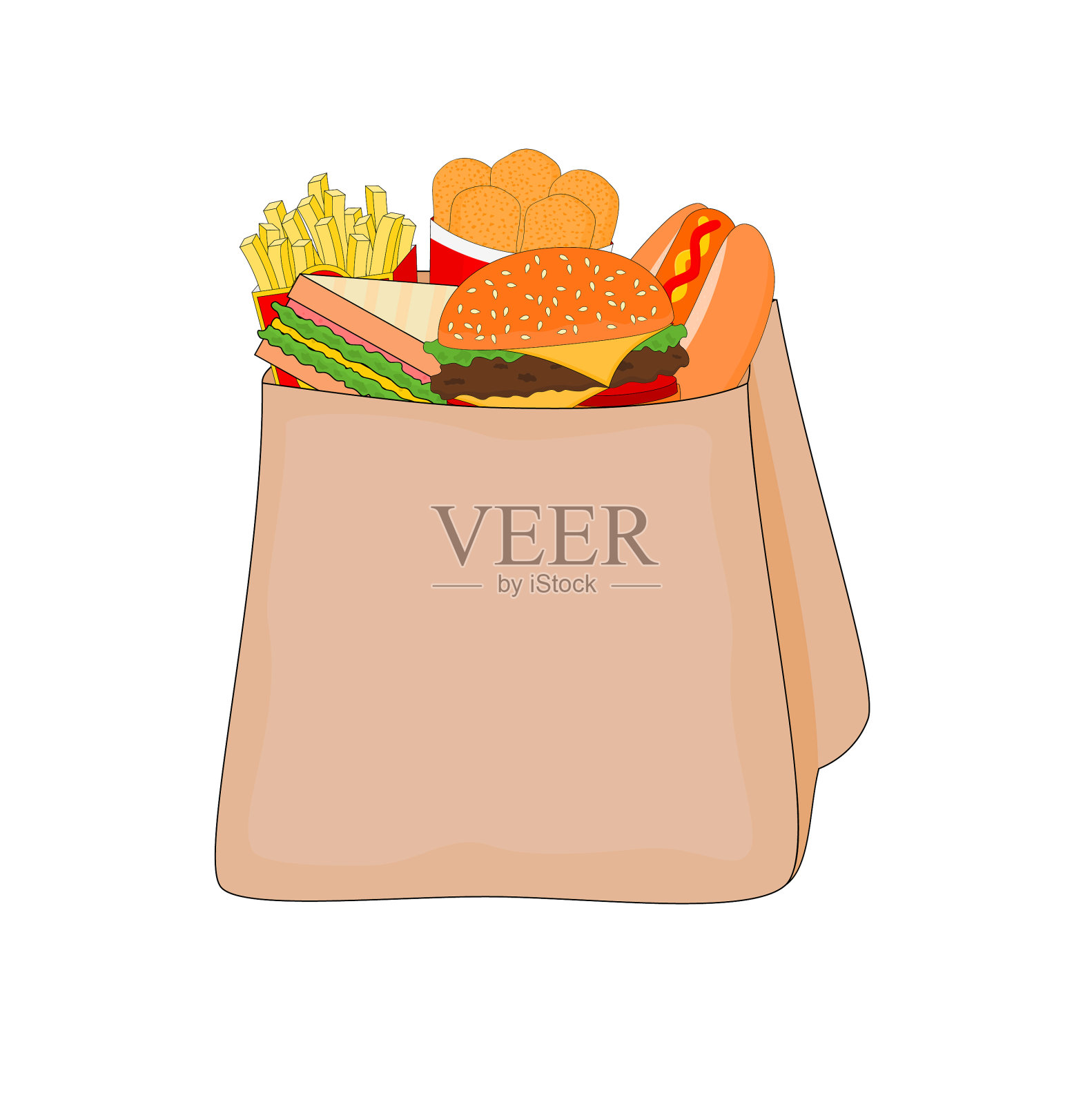 购物袋里的美味快餐菜单设计元素图片