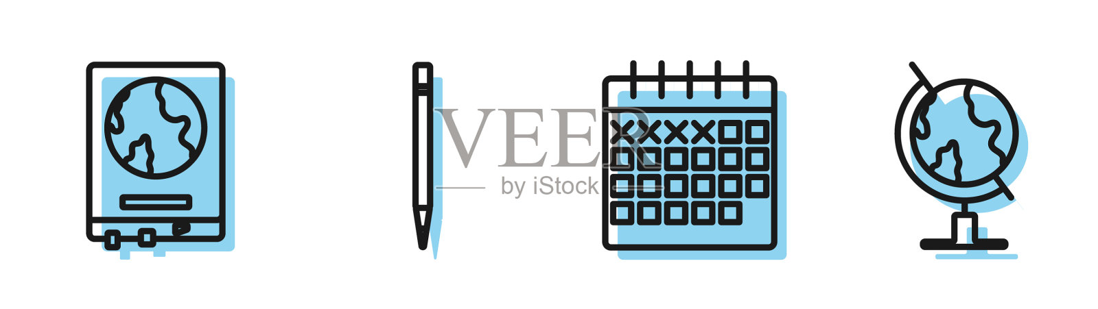 在一所学校上设置线日历世界地图插画图片素材