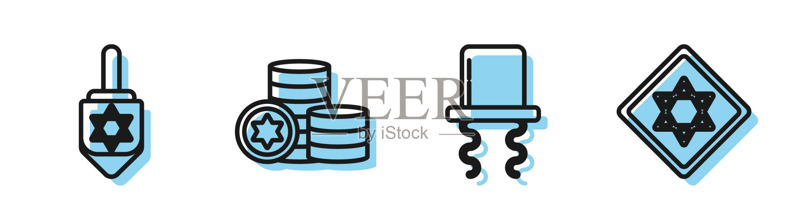 把正统犹太人的帽子戴上边线插画图片素材