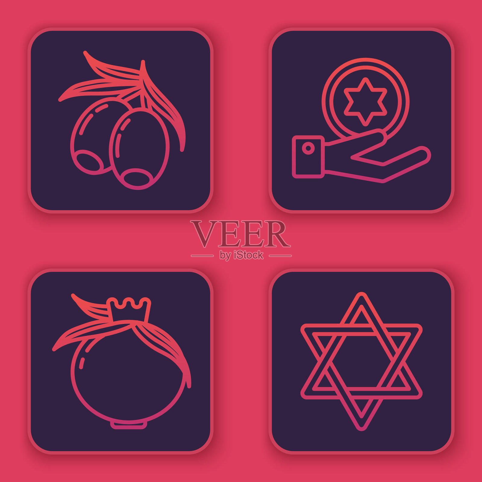 放橄榄枝石榴犹太硬币上插画图片素材