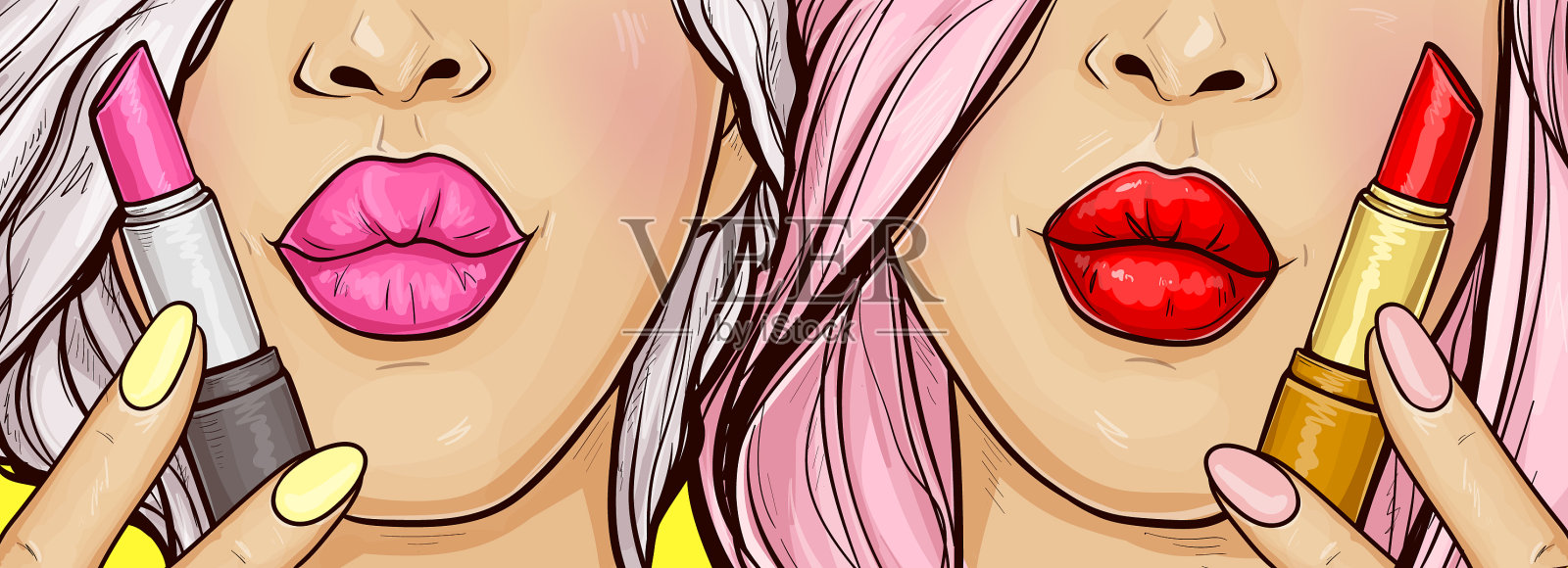 性感女人的嘴唇化妆和口红插画图片素材