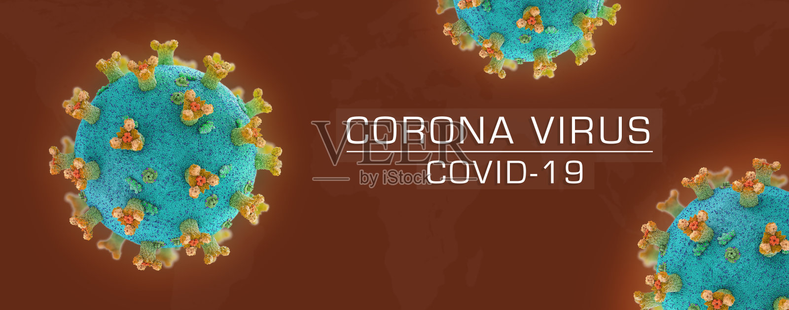 关于冠状病毒、导致全球流行并引发Covid-19疾病的横幅——3d插图照片摄影图片
