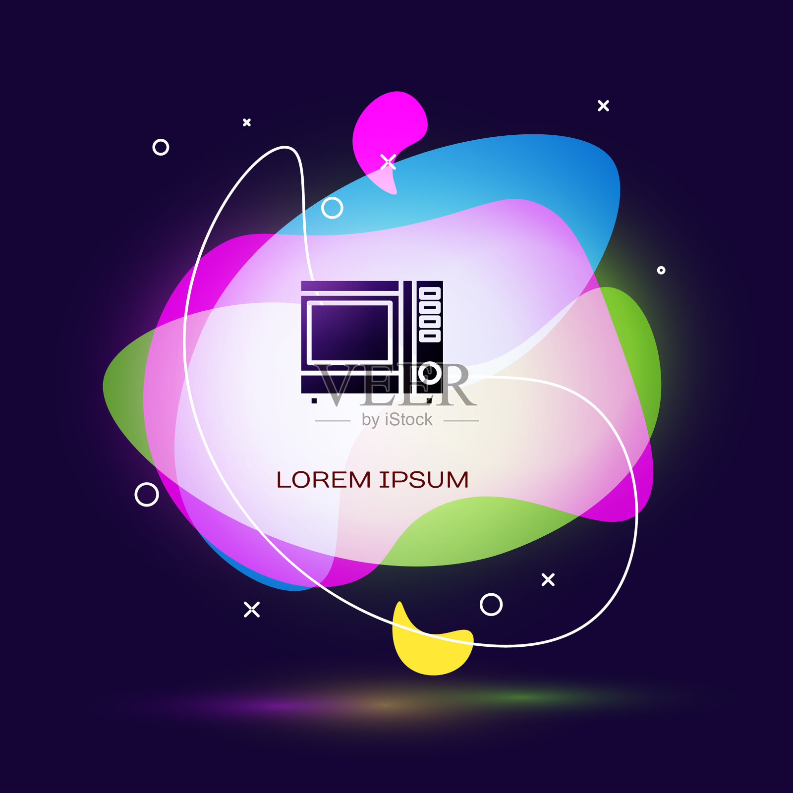 黑色微波炉图标孤立在蓝色插画图片素材