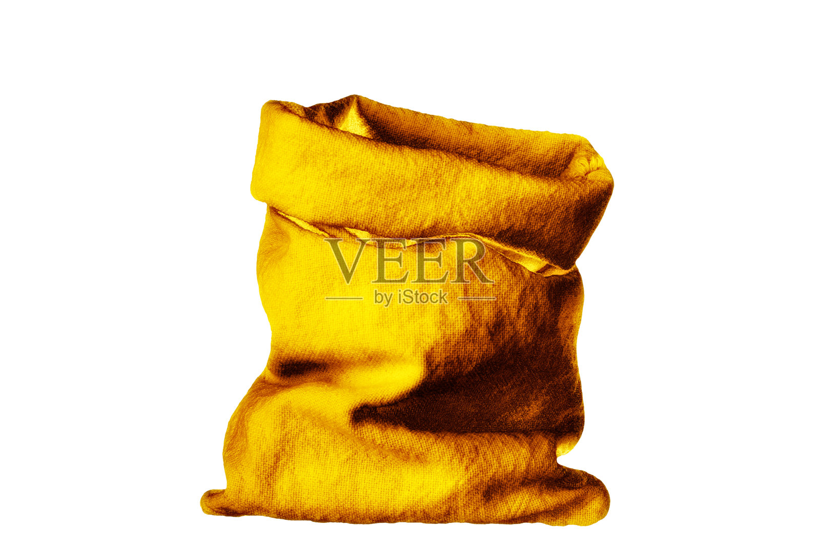 金色粗麻袋白色背景孤立近，金袋满宝，珍贵包，开放式帆布包，钱袋象征，宝袋概念，礼品袋标志，囤积设计，拷贝空间照片摄影图片