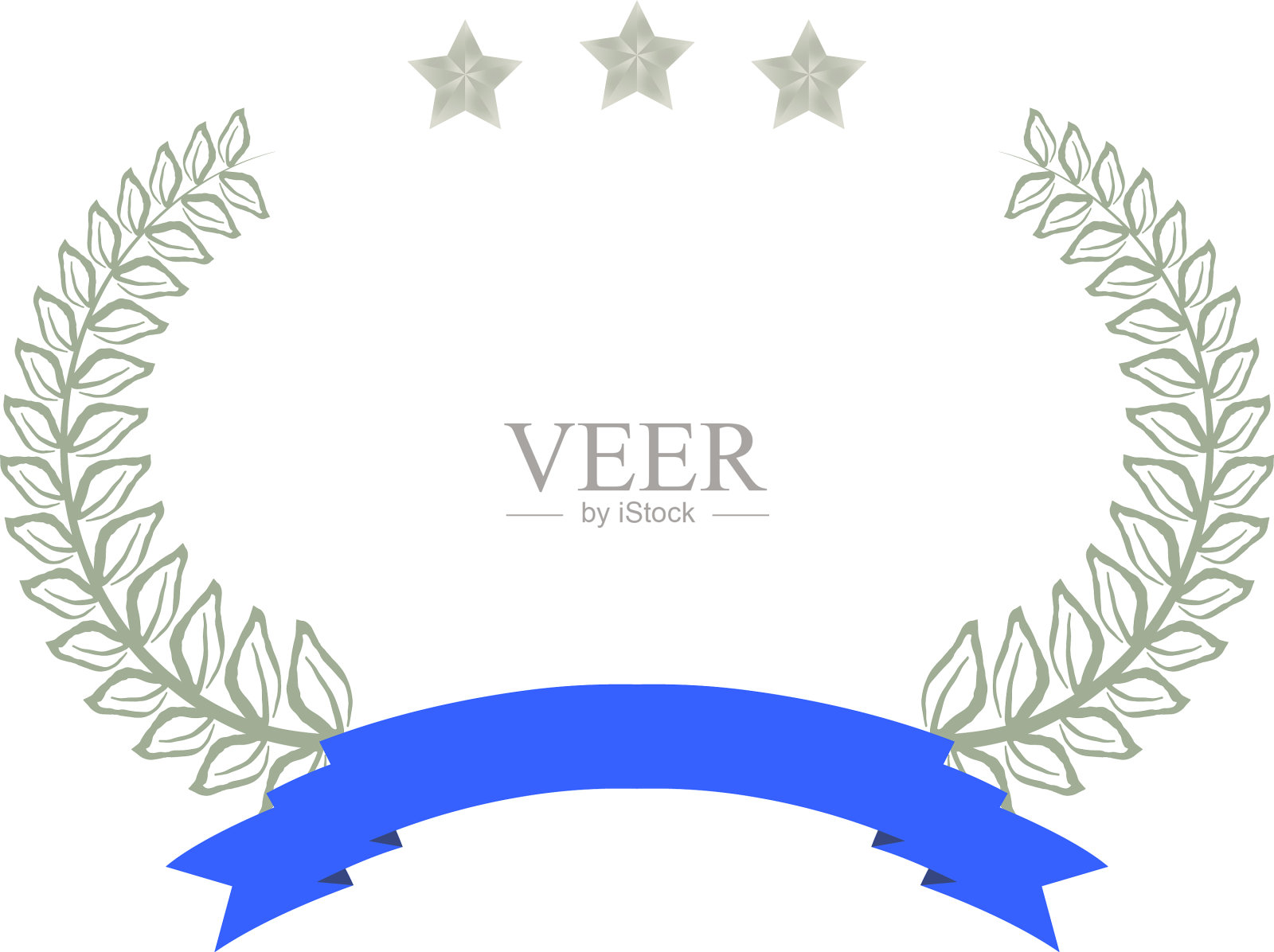 宽圆框银三星月桂和设计元素图片