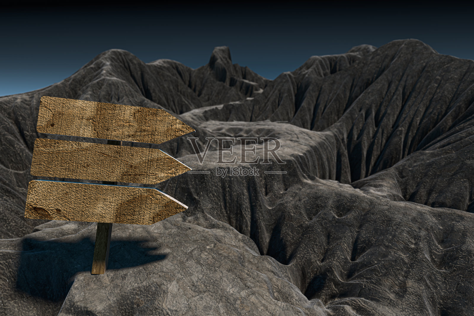 空木导向板和山路，3d渲染。照片摄影图片