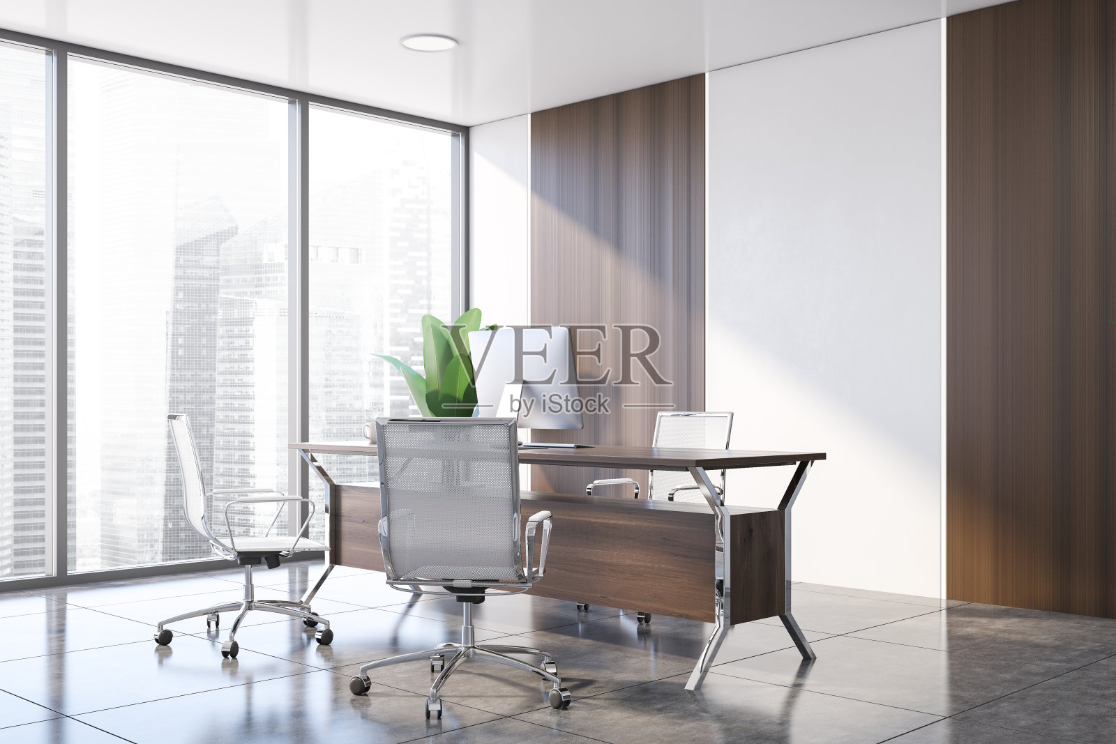 白色和木制的行政办公室角落照片摄影图片