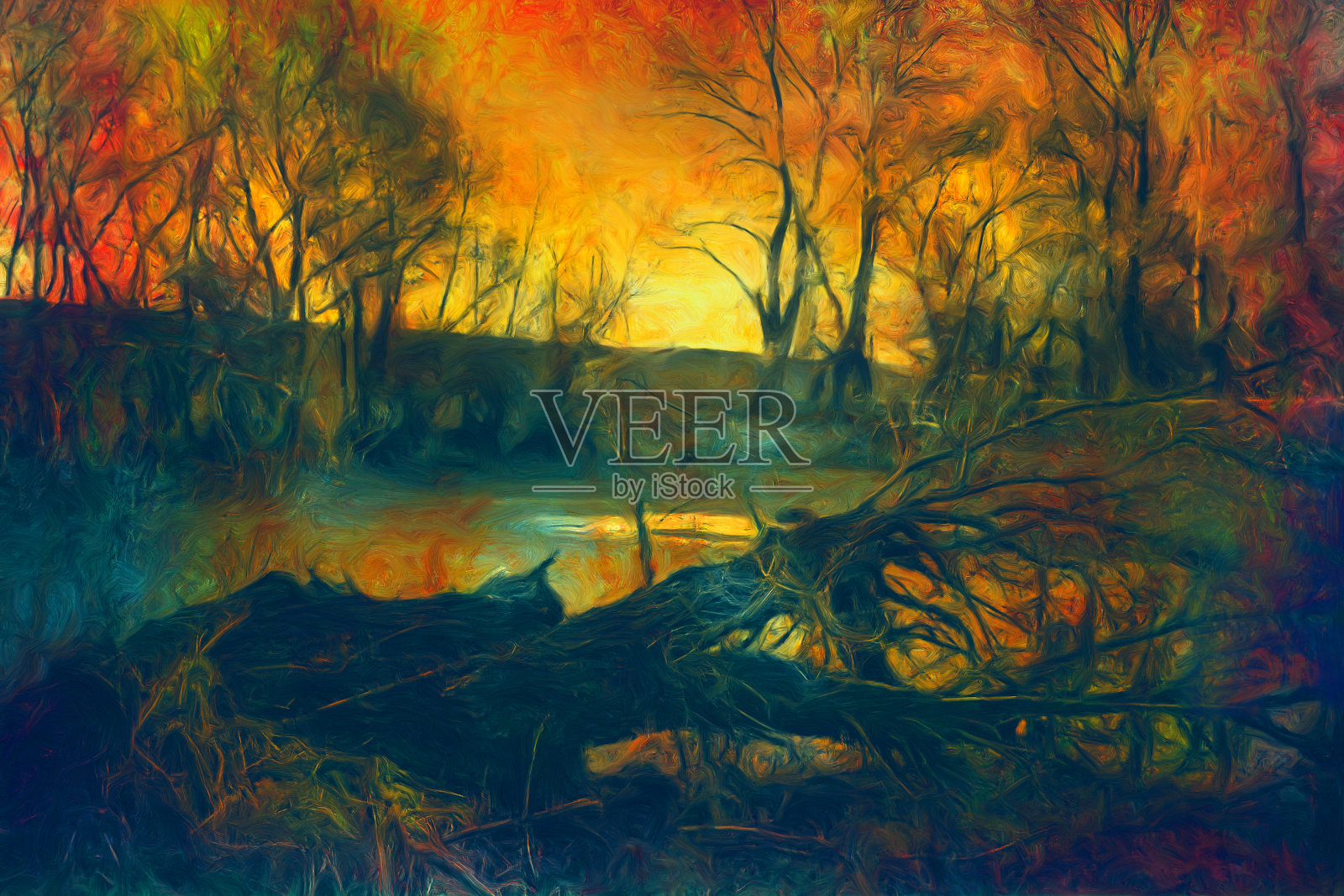 石油山水画照片摄影图片