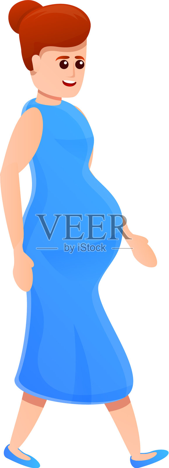 怀孕女孩走卡通风格的图标设计元素图片