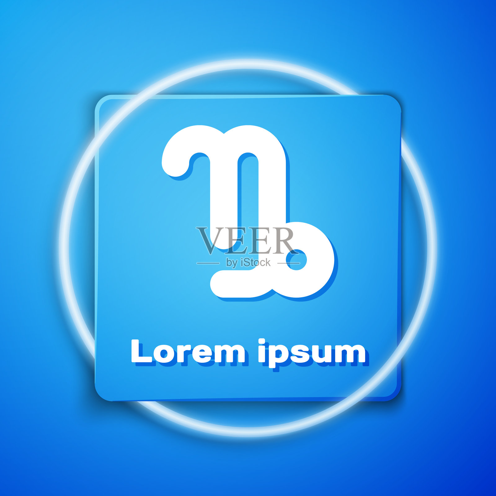 白色摩羯座星座图标孤立在蓝色图标素材