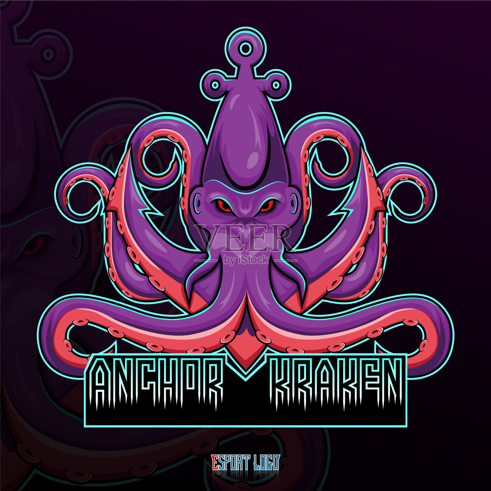 海怪章鱼电竞吉祥物标志设计插画图片素材