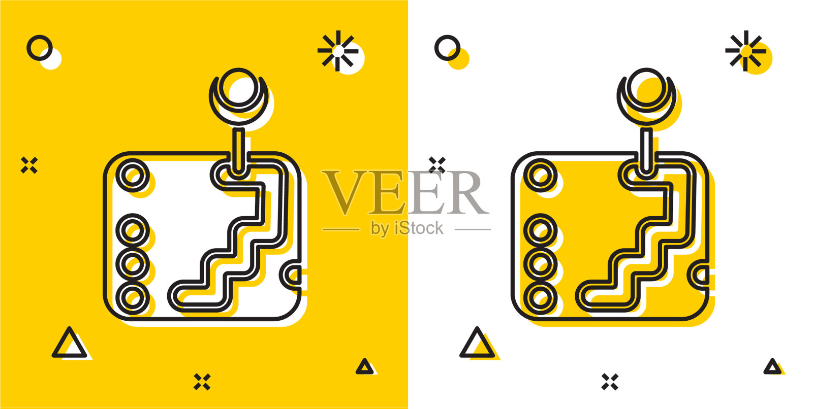 黑色换挡图标隔离在黄色和插画图片素材
