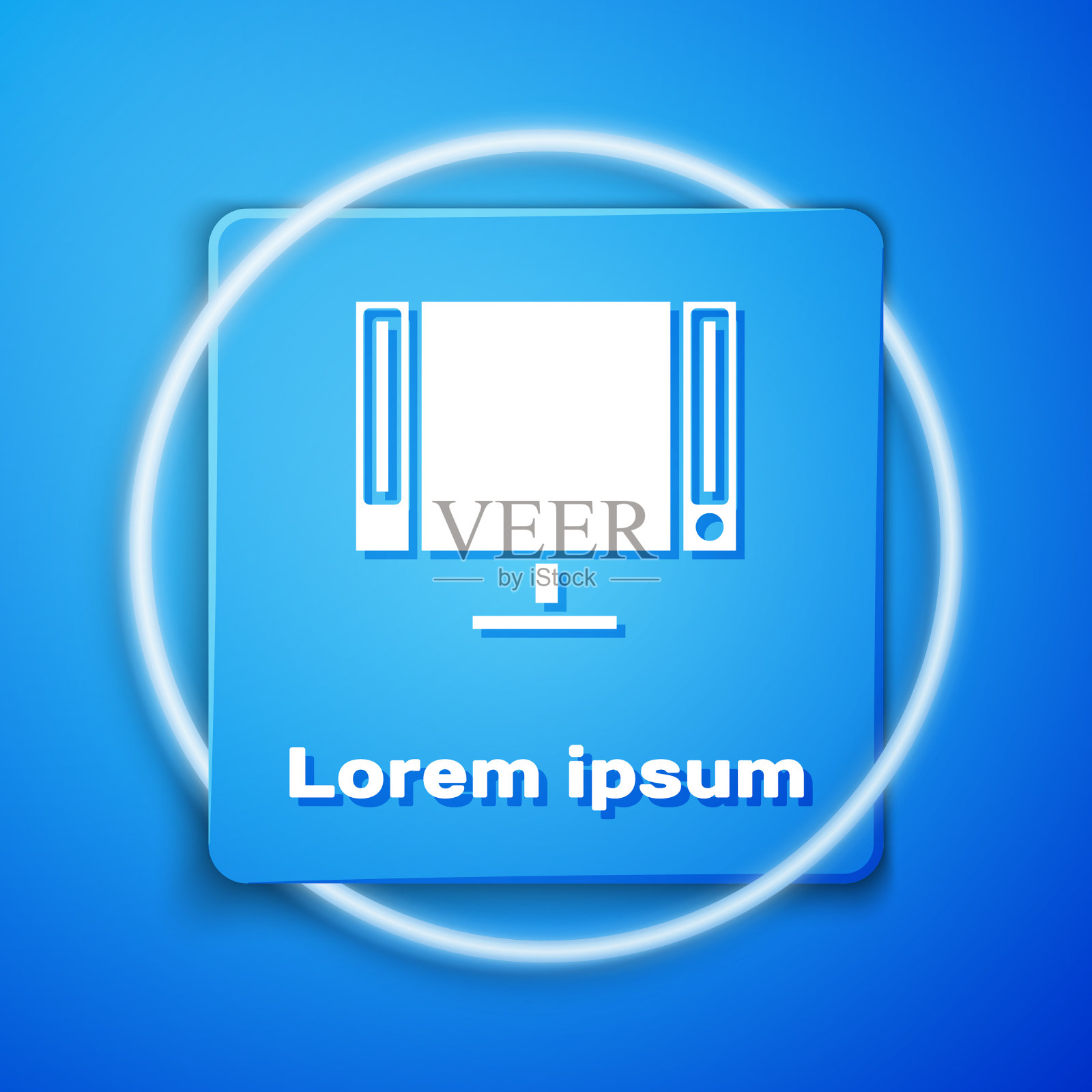 白色智能电视图标孤立在蓝色背景插画图片素材