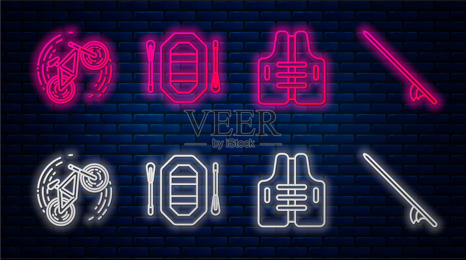 设绳筏、救生衣、自行车把戏插画图片素材