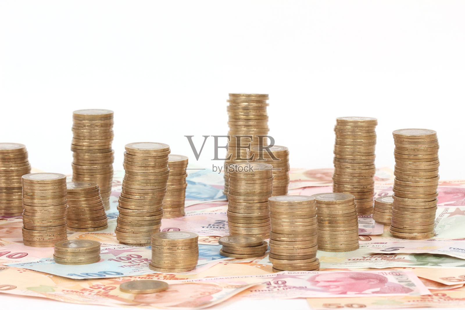 土耳其里拉纸币和硬币照片摄影图片