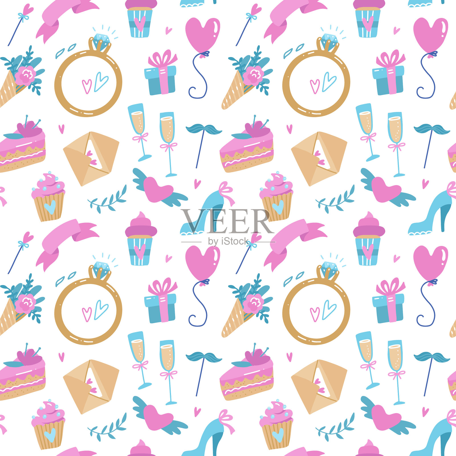 无缝浪漫的婚庆图案套装设计图标素材