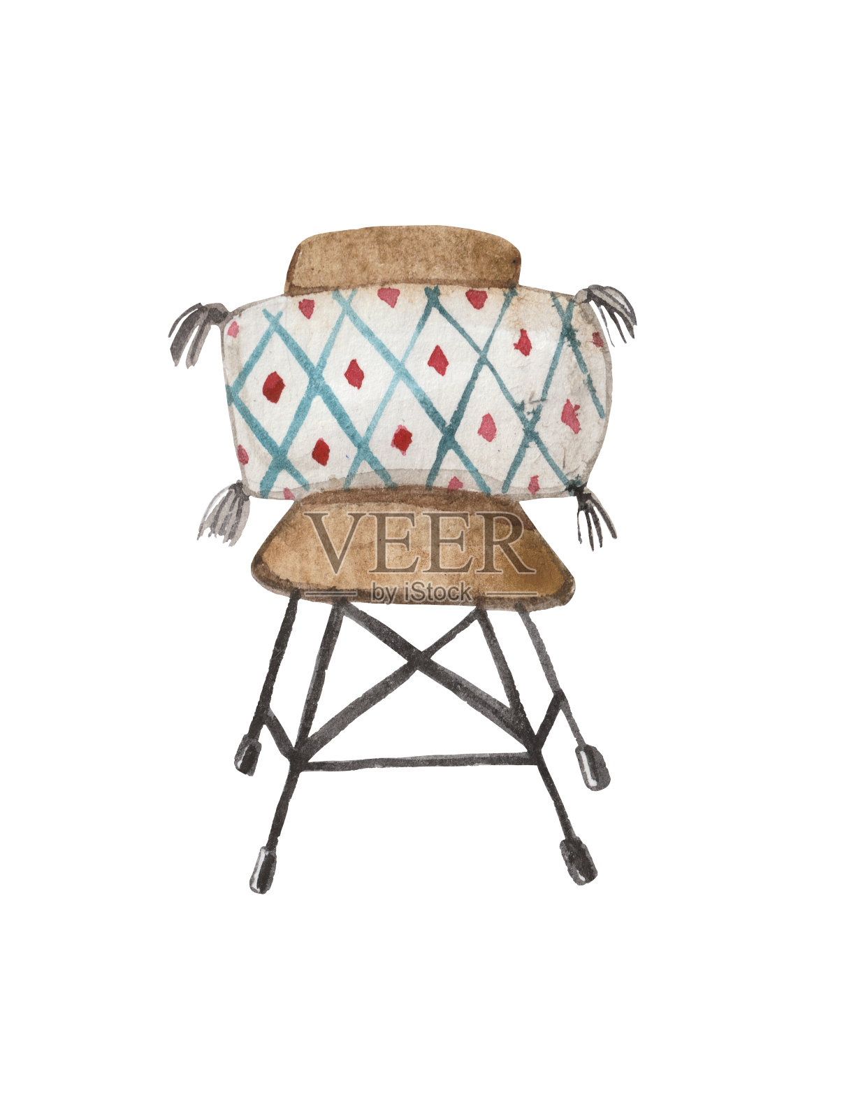 水彩合成椅子与一个枕头在斯堪的纳维亚风格设计元素图片