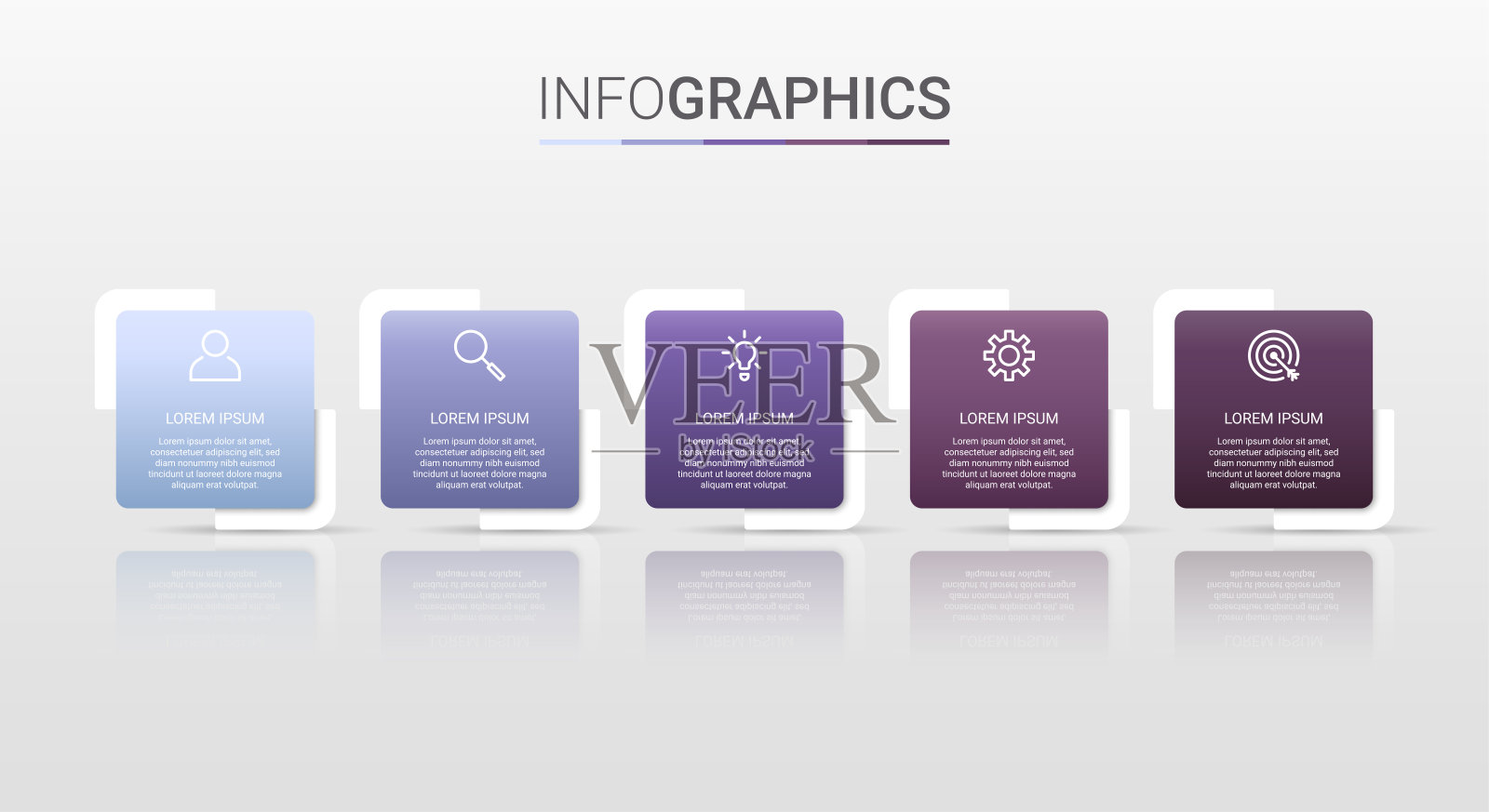 业务数据可视化，灰度背景上5步信息图模板，矢量图插画图片素材