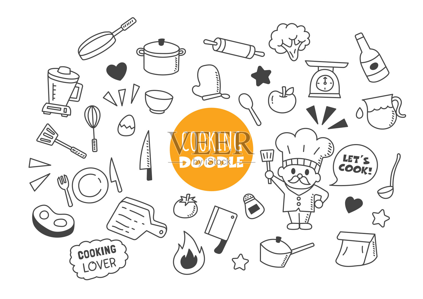烹饪卡哇伊涂鸦插画图片素材