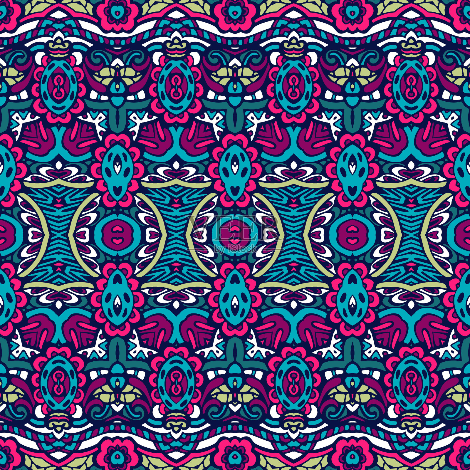 色彩鲜艳的嬉皮伊卡特。阿兹特克风格的纺织品设计。插画图片素材