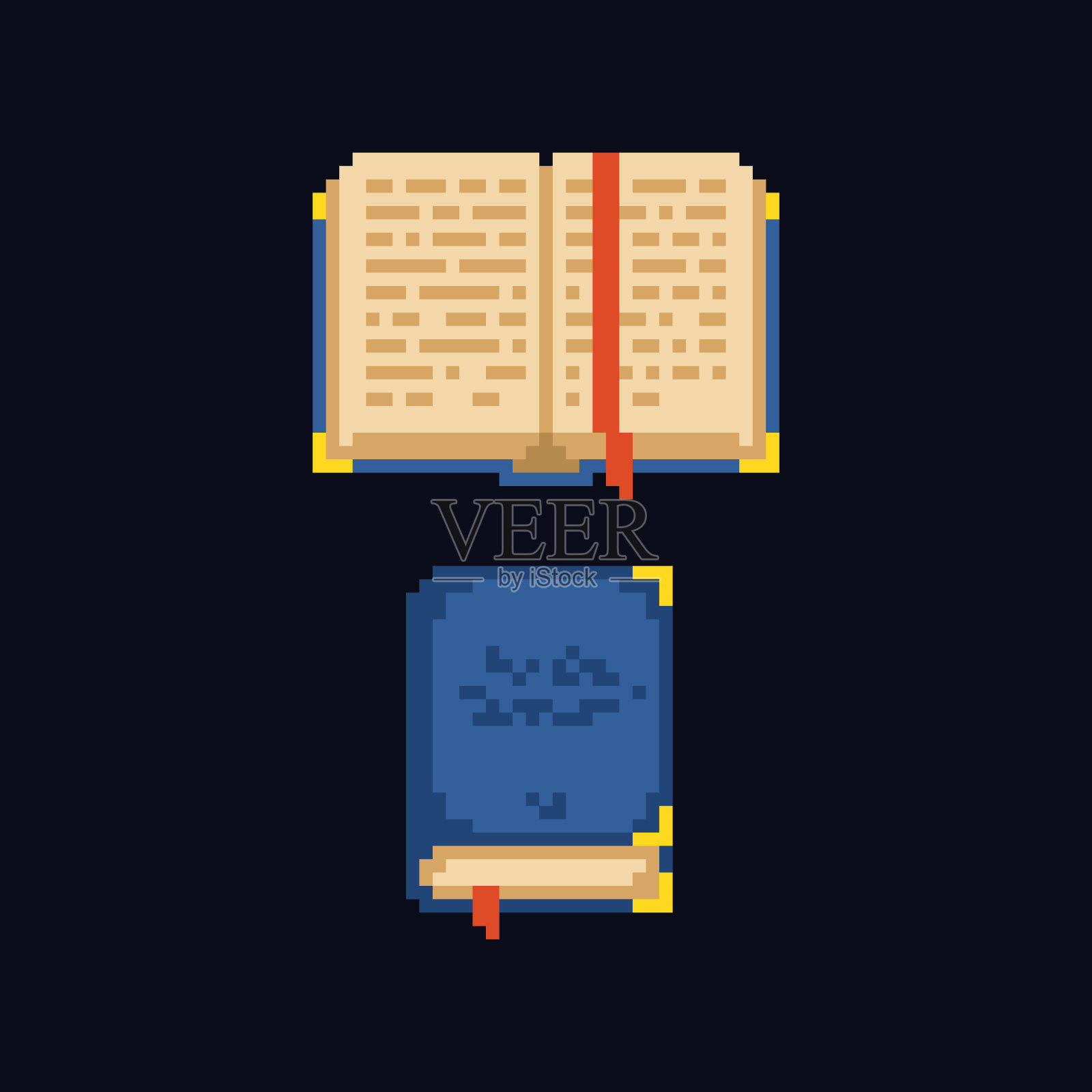 像素艺术设计8位复古图标-打开和关闭的书插画图片素材