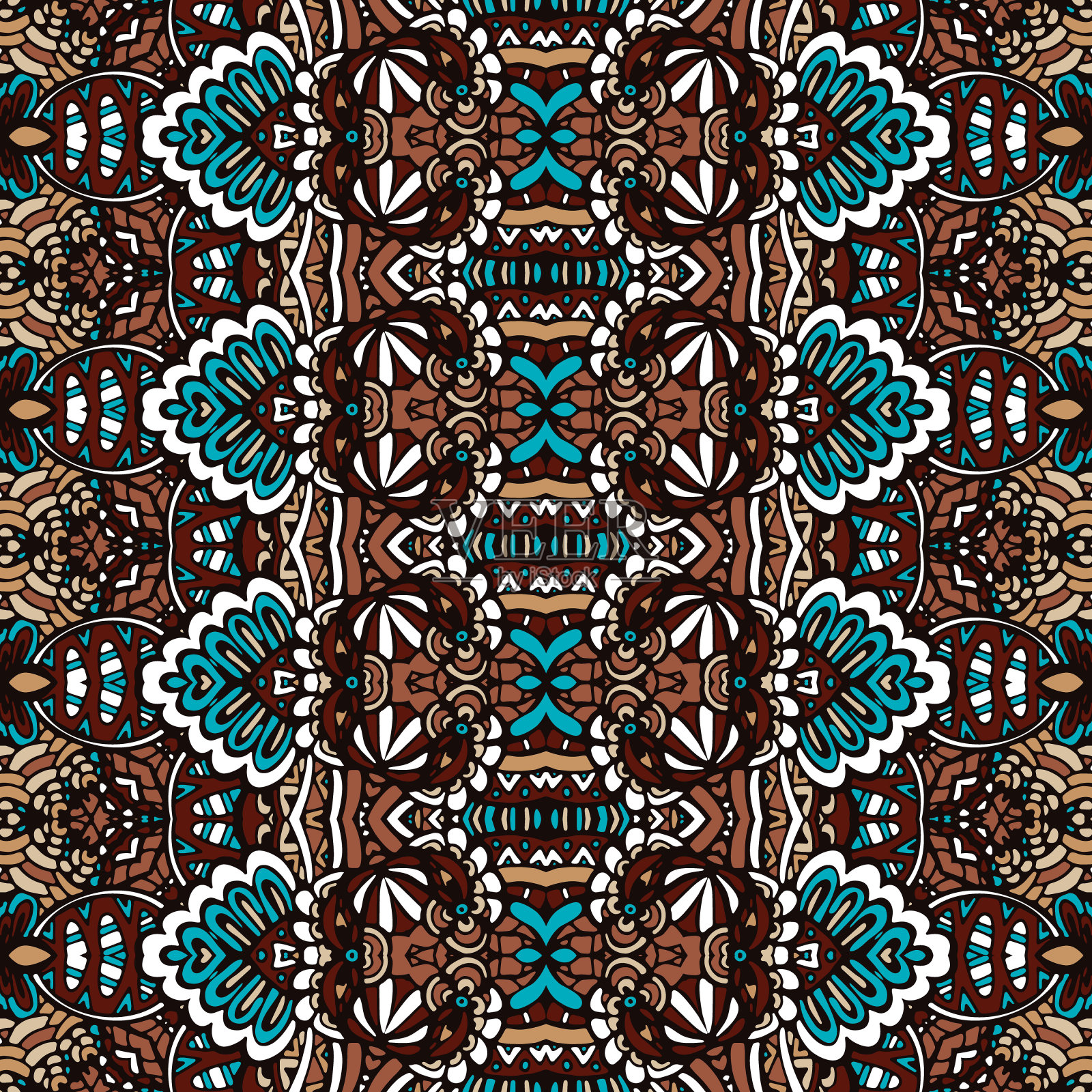 部落复古抽象花卉几何民族无缝图案观赏性插画图片素材