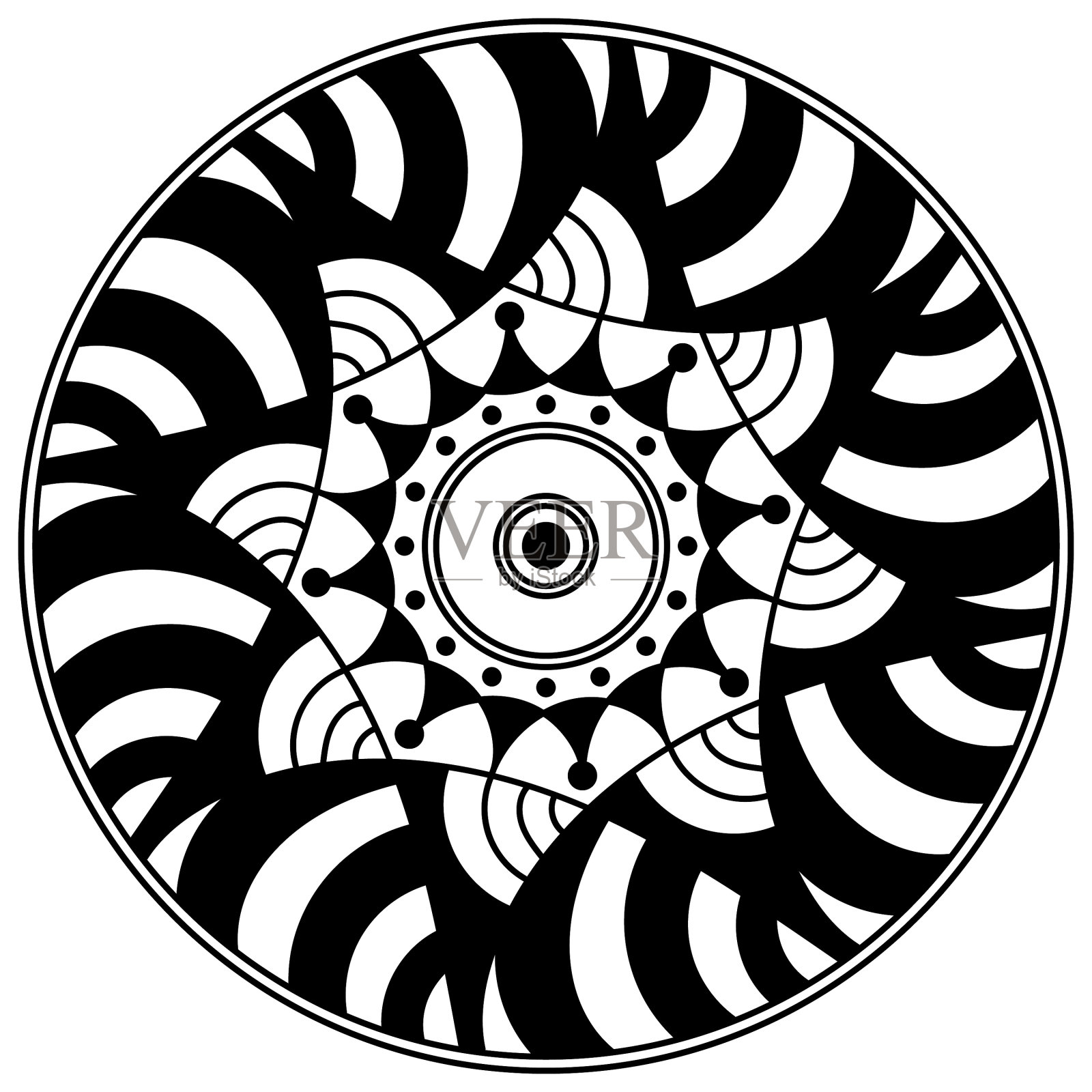 黑白民族曼荼罗为涂色页。矢量图插画图片素材