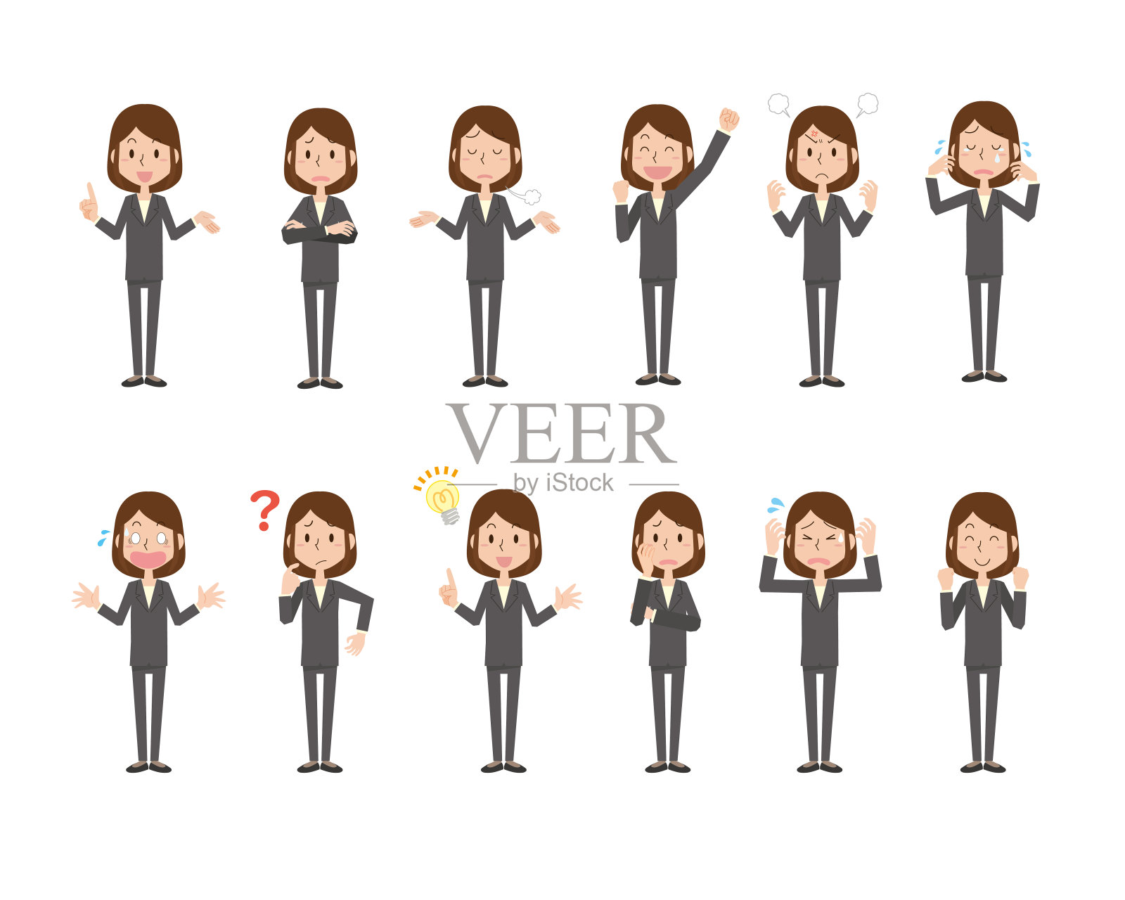 女职员面部表情插图集插画图片素材