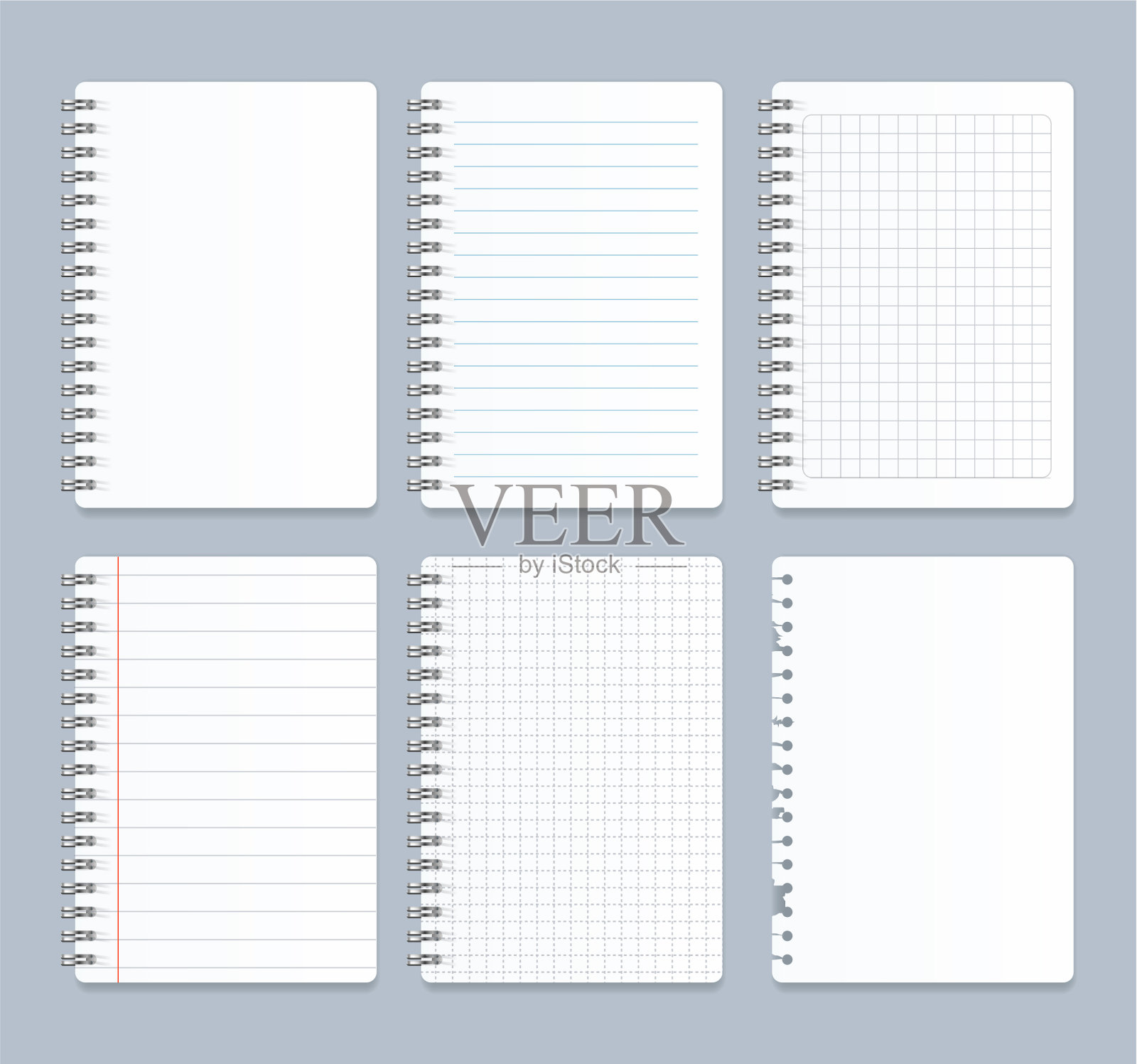 逼真的3d详细笔记本线螺旋集图标素材
