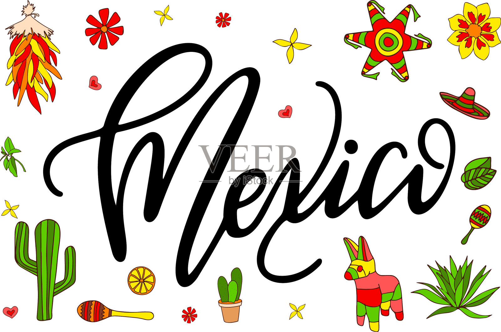 传统的墨西哥短语手绘字母插画图片素材