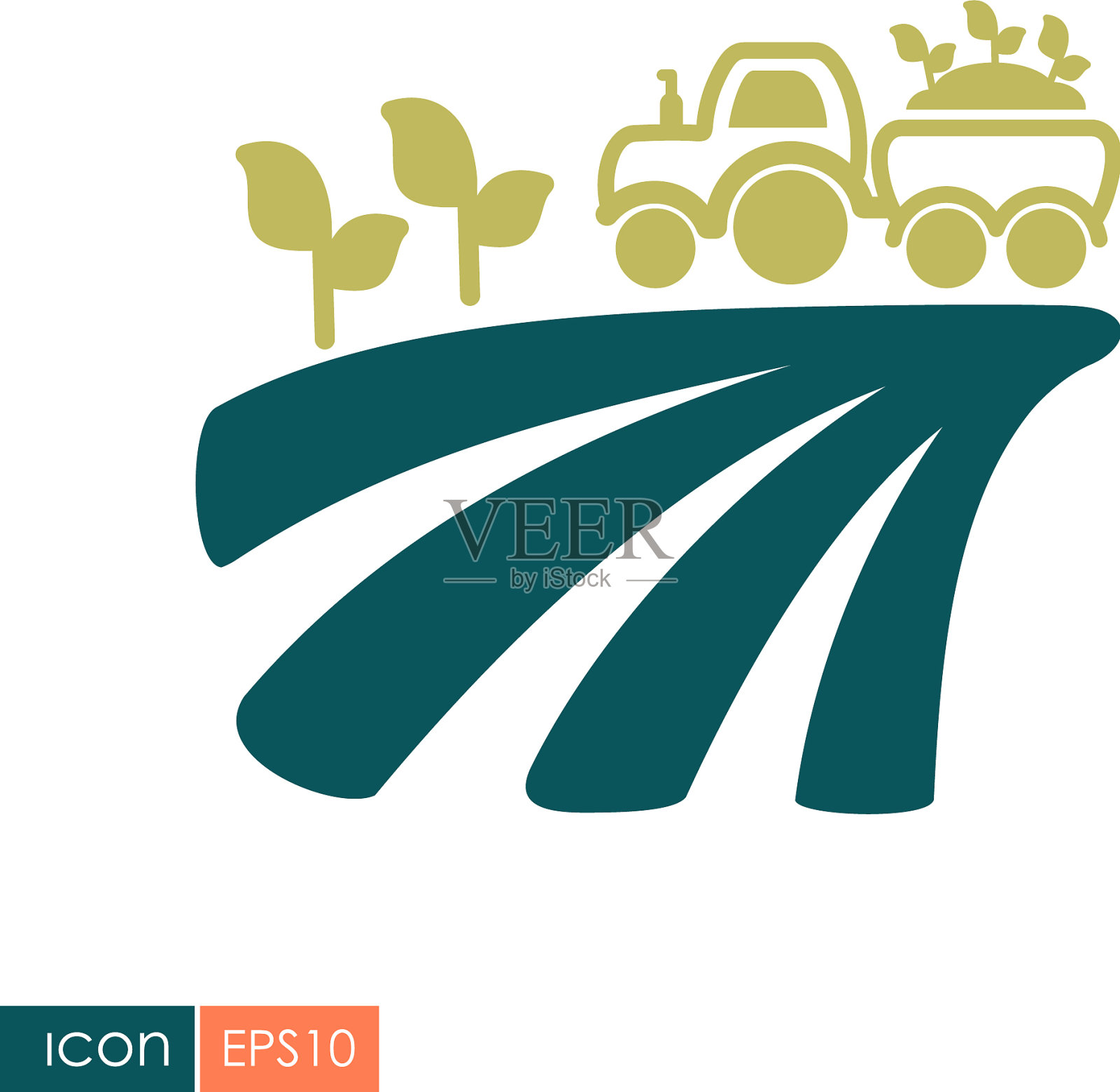 拖拉机在田间收获平整的幼苗图标图标素材