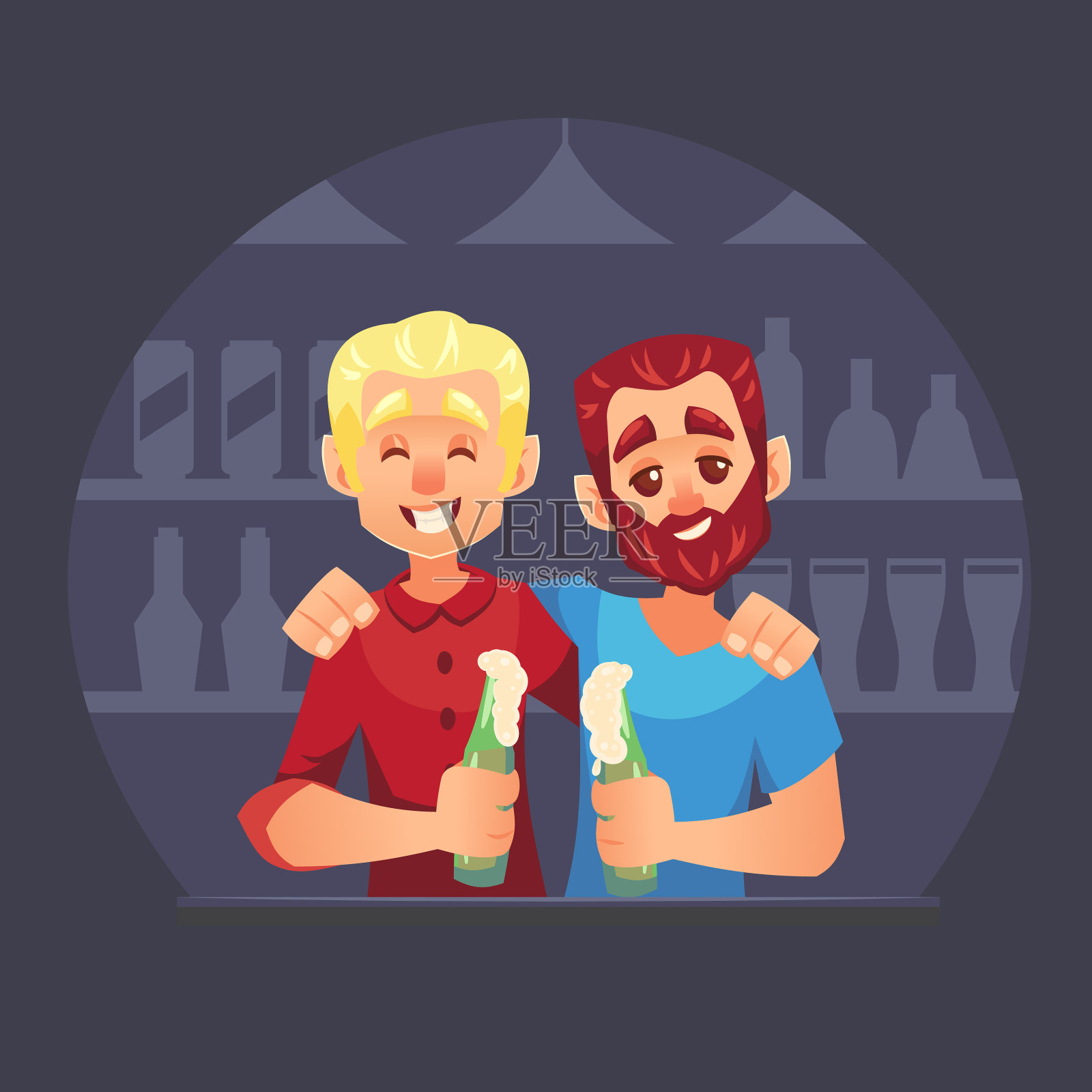 朋友们在酒吧聚会庆祝，畅饮插画图片素材