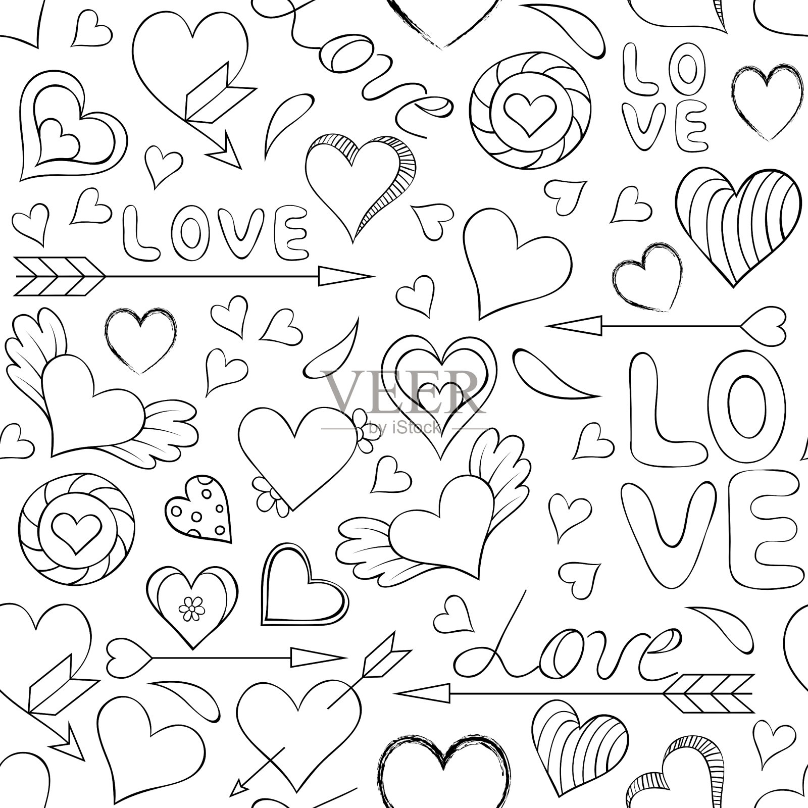 心形无缝图案插画图片素材