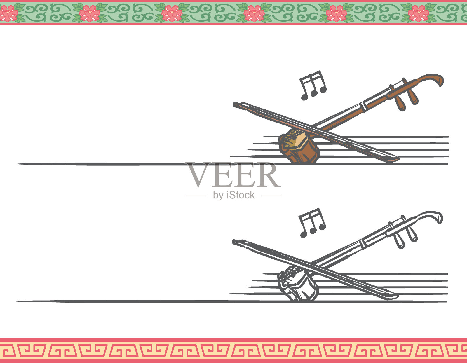 以中国乐器为主题的音乐矢量标签。设计模板素材