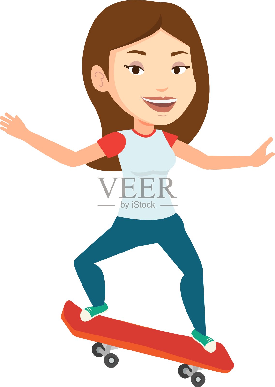 女人骑滑板设计元素图片