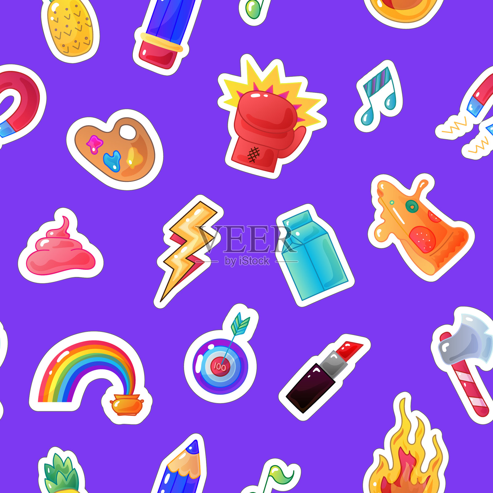 时尚贴纸无缝图案补丁背景插画图片素材