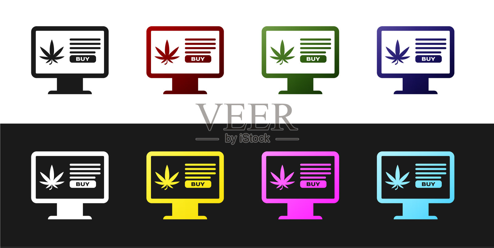 设置电脑显示器和医用大麻插画图片素材