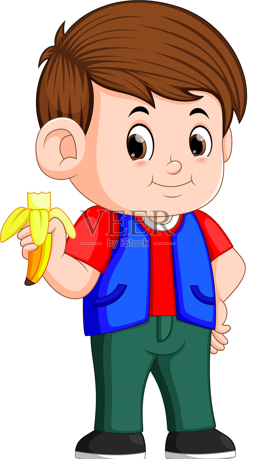 健康的小男孩在吃香蕉设计元素图片