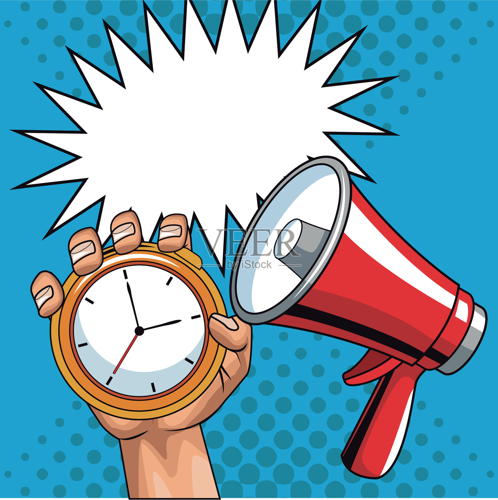 计时器和扩音器流行艺术卡通插画图片素材