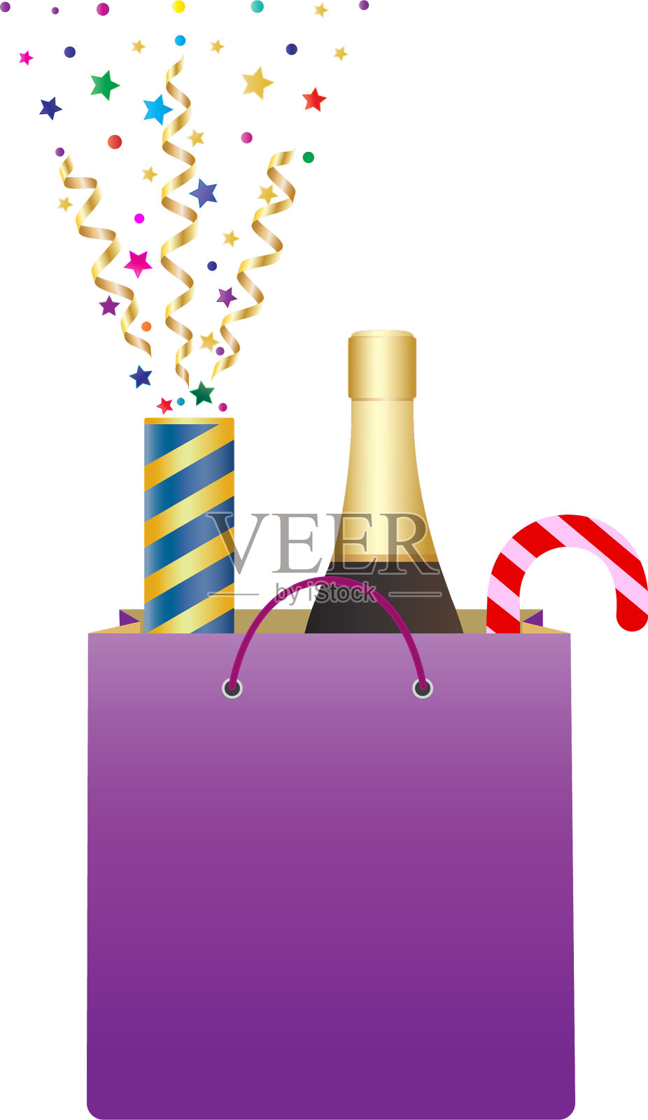购物袋里装着一瓶香槟插画图片素材