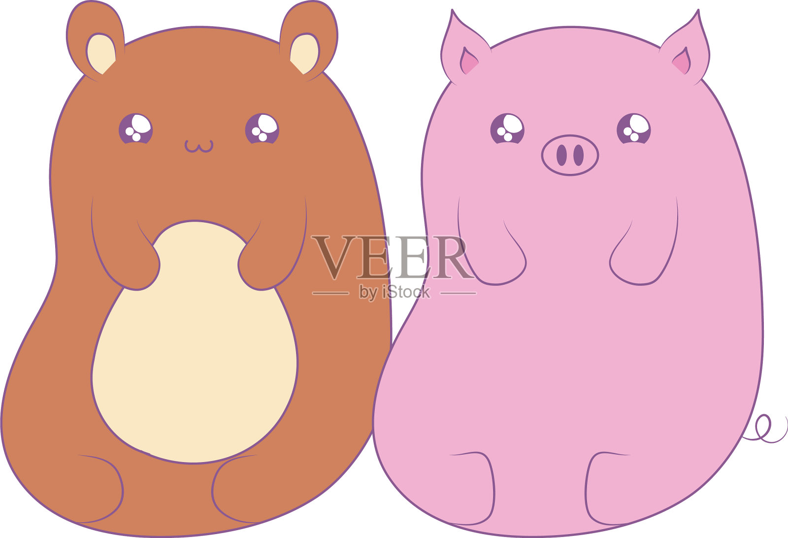 可爱的小熊与小猪巴小动物卡哇伊风格设计元素图片