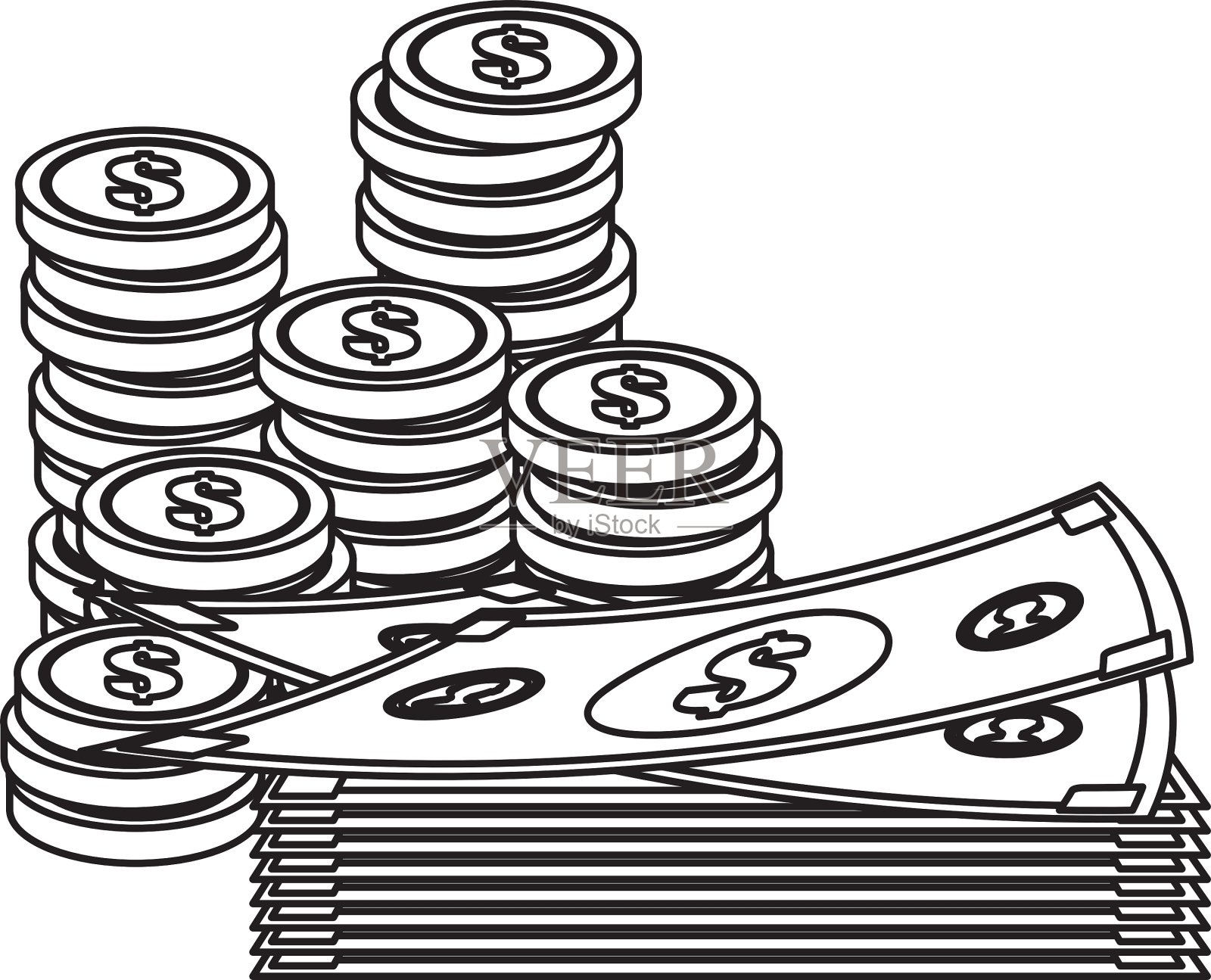 钞票和硬币插画图片素材