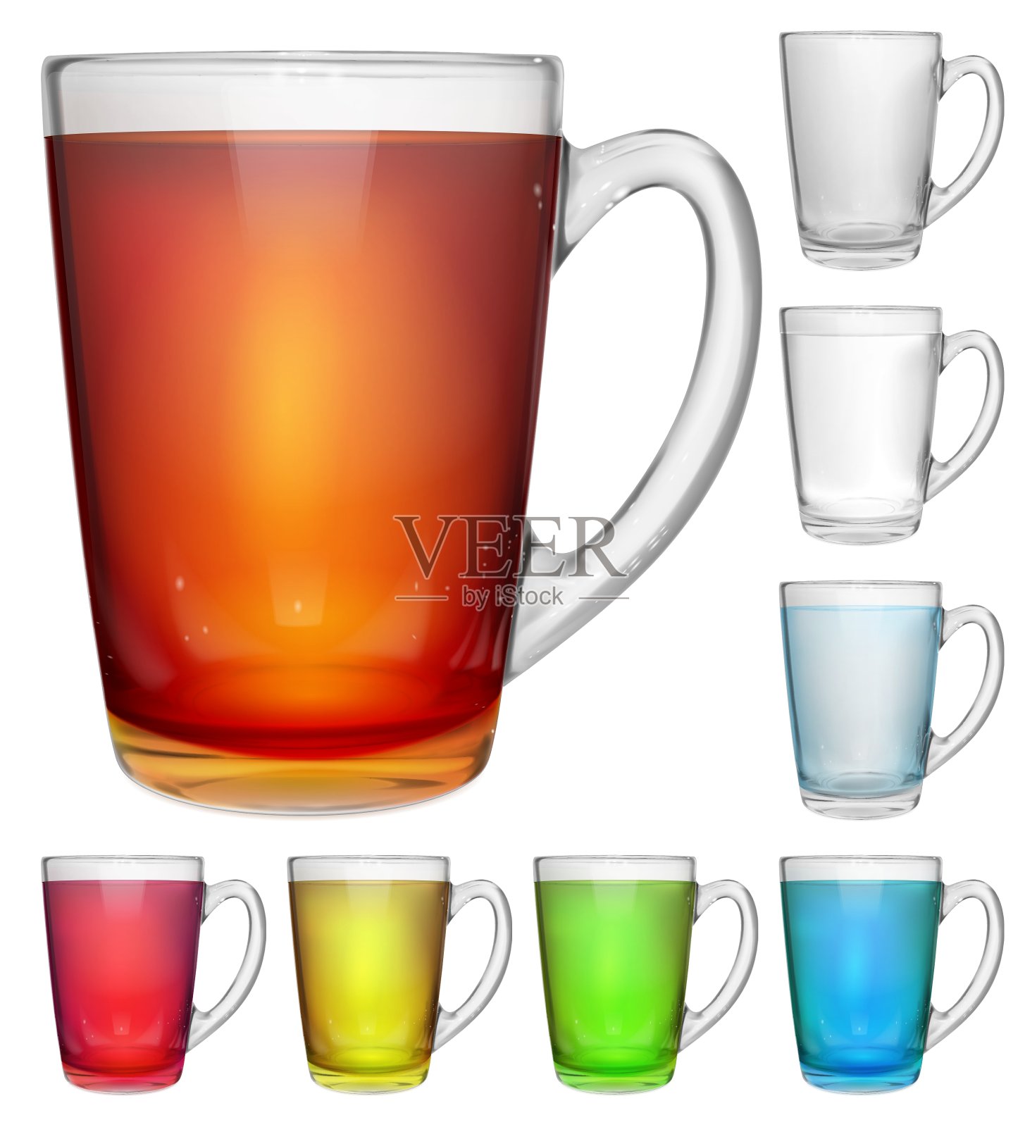 装有多种颜色饮料的玻璃杯插画图片素材